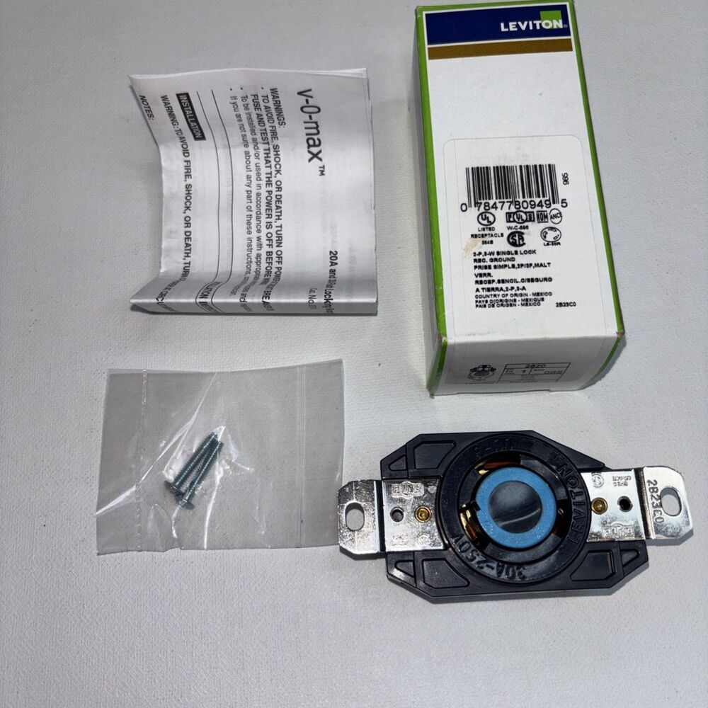 LEVITON 2620-CS 30 AMP 250-VOLT 3-WIRE LOCKING SINGLE OUTLET, BLACK